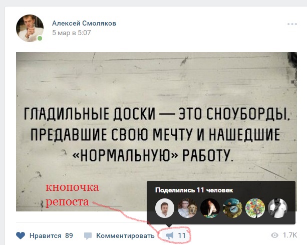 так выглядит кнопка репоста в социальной сети вконтакте